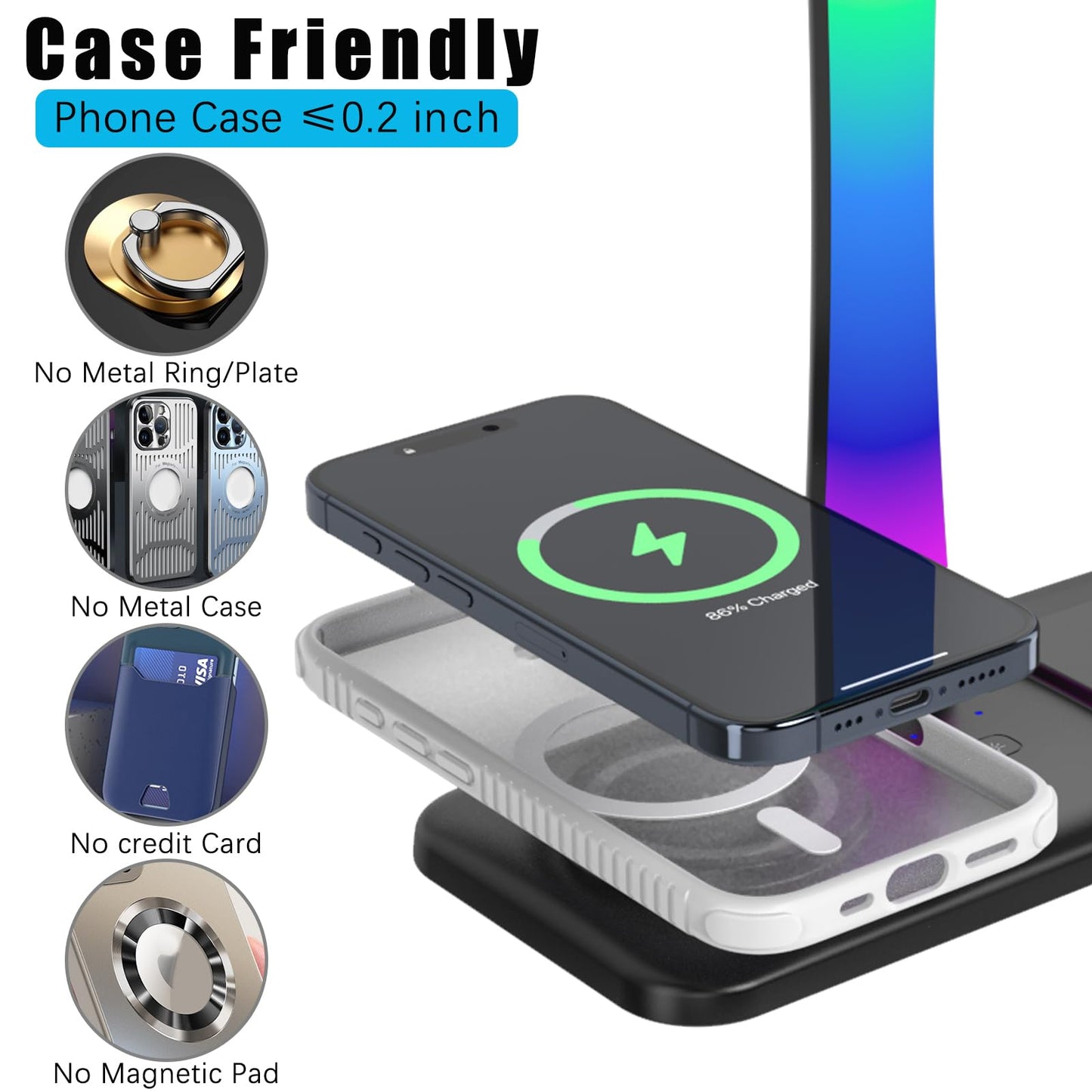 Headphone Stand with Wireless Charger,Gaming Headset Stand with RGB Light Mode,For Airpod Max Stand Compatible with Airpod Pro/3/2,For iPhone 17/16/15/14/13/12/11,Gifts for Gamers & Music Lover(Black)