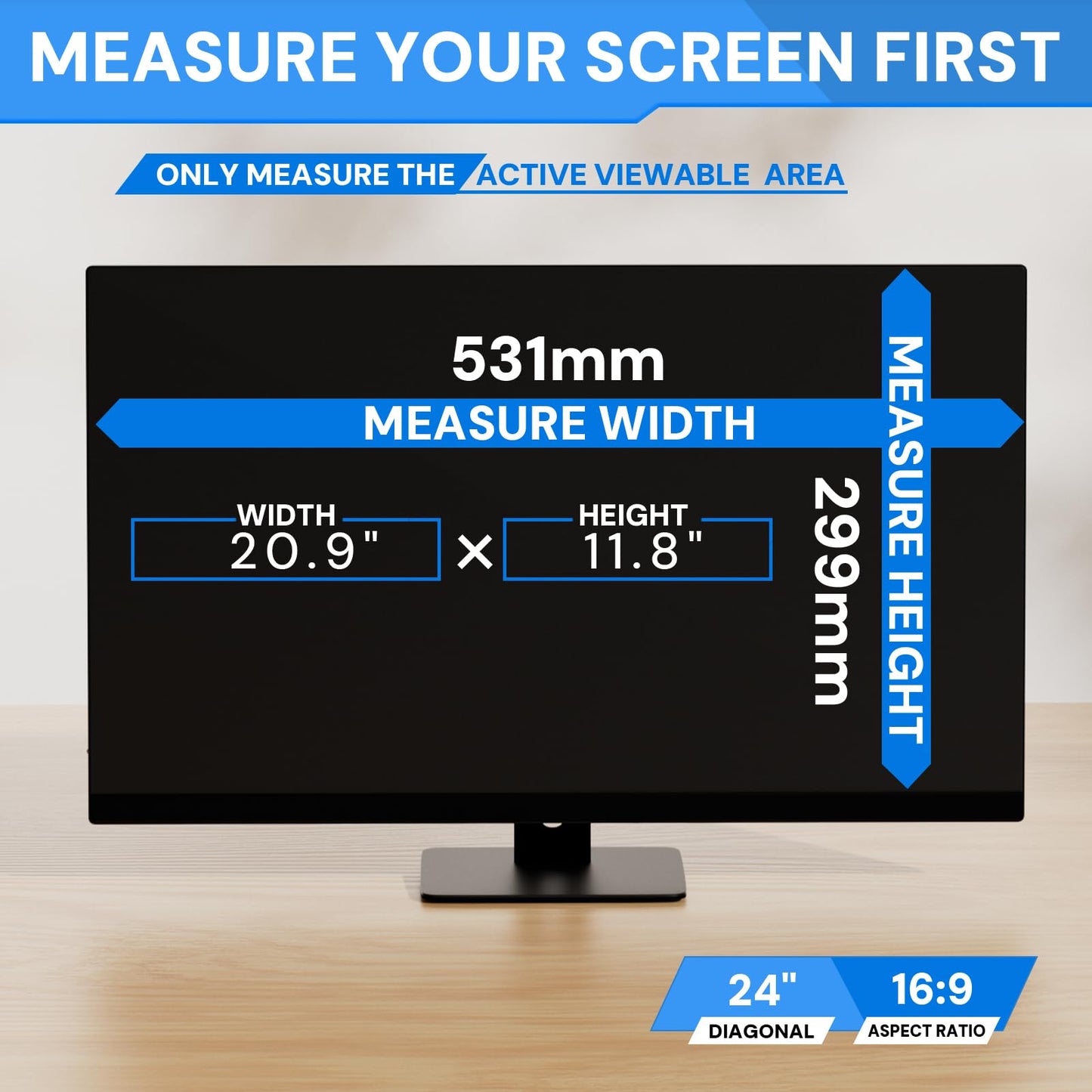 24 Inch Computer Privacy Screen Filter for 16:9 Widescreen Monitor, Removable Computer Screen Privacy Shield and 24 Inch Anti Blue Light Glare Filter