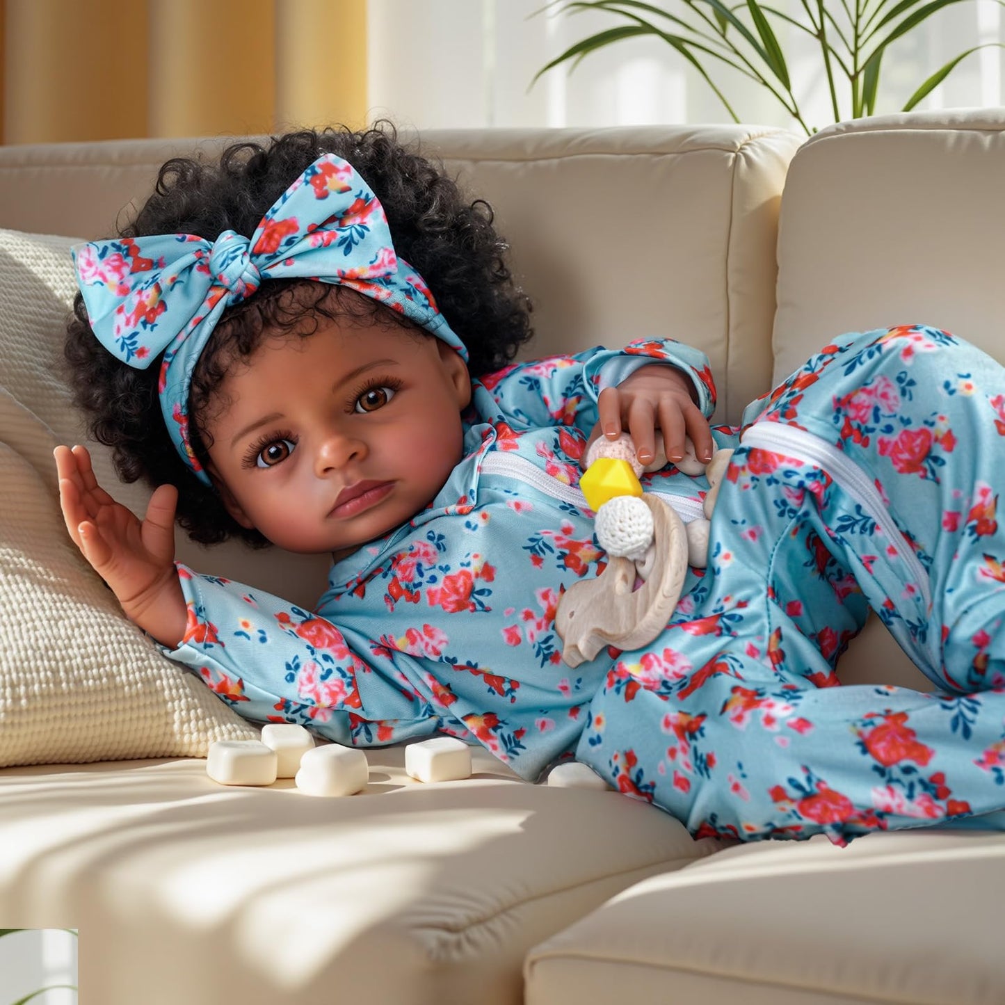 BABESIDE Lifelike Reborn Black Girl- 18-Inch Realistic Newborn Real Life Baby Dolls with Clothes and Toy Gift for Kids Age 3+1