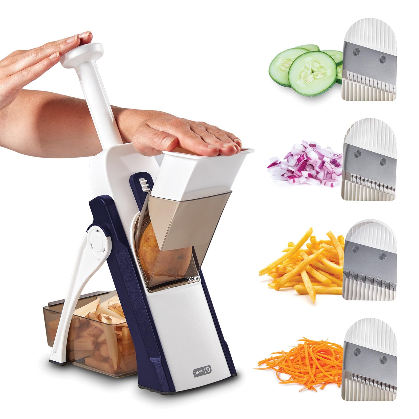 Dash Safe Slice Mandoline for Vegetables, Meal Prep & More with 30+ Presets & Thickness Adjuster, Midnight Navy