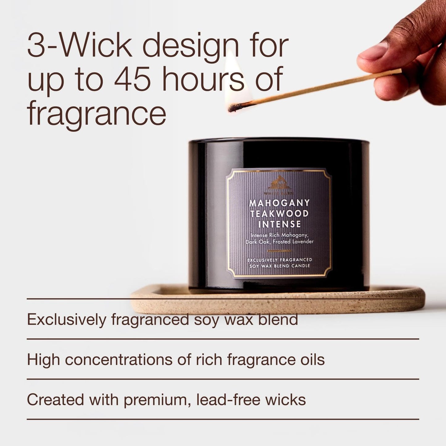 Bath & Body Works White Barn 3-Wick Candle in Mahogany Teakwood High Intensity, Scented