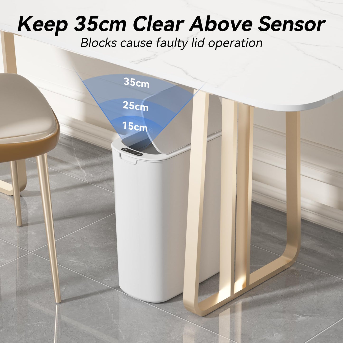 FRESHLIX 5 Gallon Motion Sensor Bathroom Automatic Trash Can with Lid (5 Gallon White)
