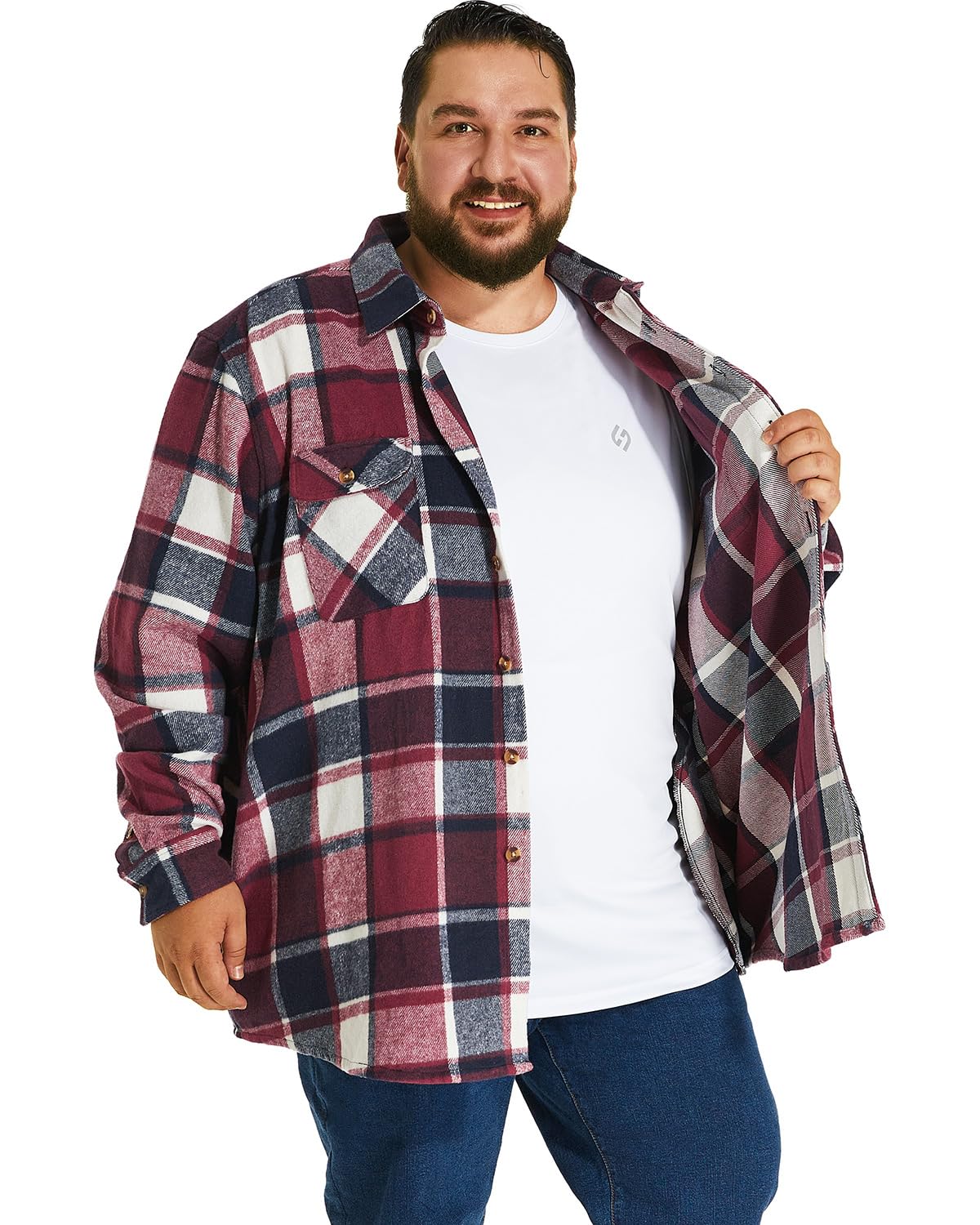 HOdo Big and Tall Mens Heavyweight Flannel Shirt 2XL- 6XL Button Down Shirt Burgundy Square 4XL