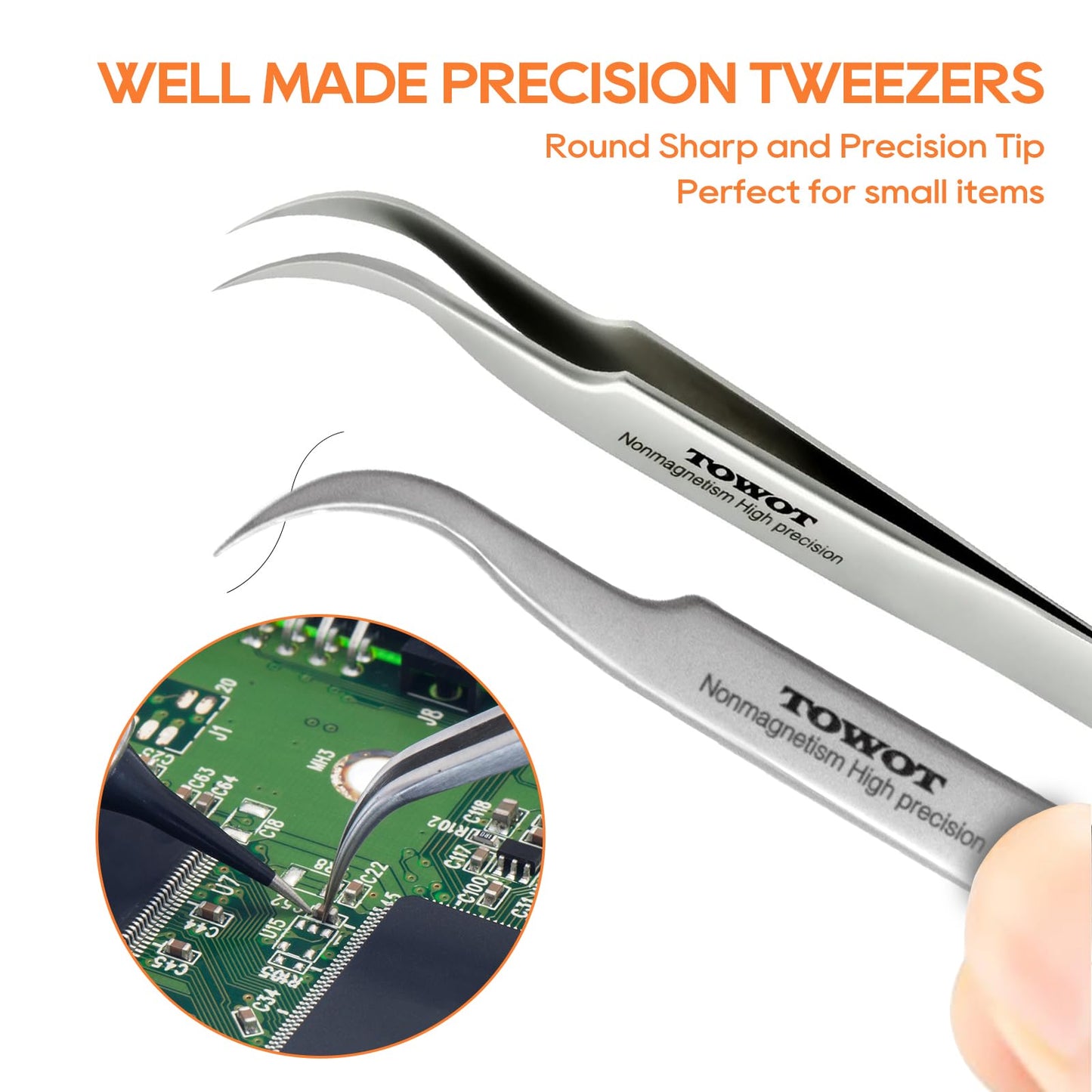 Precision Tweezers, 5 PCS Stainless Steel Pointed Tweezers for Craft, Electronics, Soldering, Jewelry-Making, Non-Magnetic Industrial Tweezers. Only TOWOT CA Sells Genuine Products