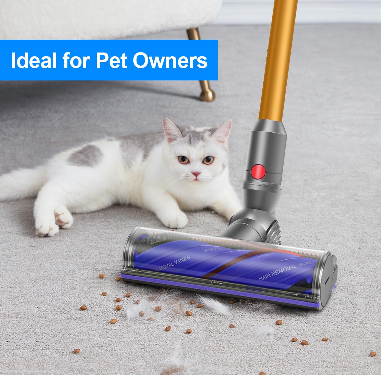 FUNTECK Anti-Tangle Motorbar Cleaner Head for Dyson V12 & V9 Motorbar, Motorized Vacuum Head for Carpets and Smooth Hard Floors, Ideal for Pet Owners