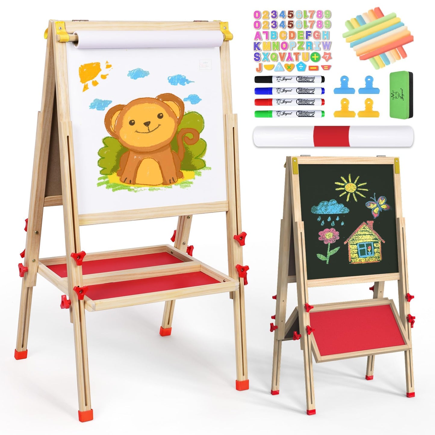 Joyooss Art Easel for Kids Easel, Wooden Foldable Easel for Painting, Standing Whiteboard & Chalkboard Kids Art Easel, Toddler Easel Draw Toys with Paper Roll Magnetic Board for Boys Girls Ages 3 4 5 6 7 8 10