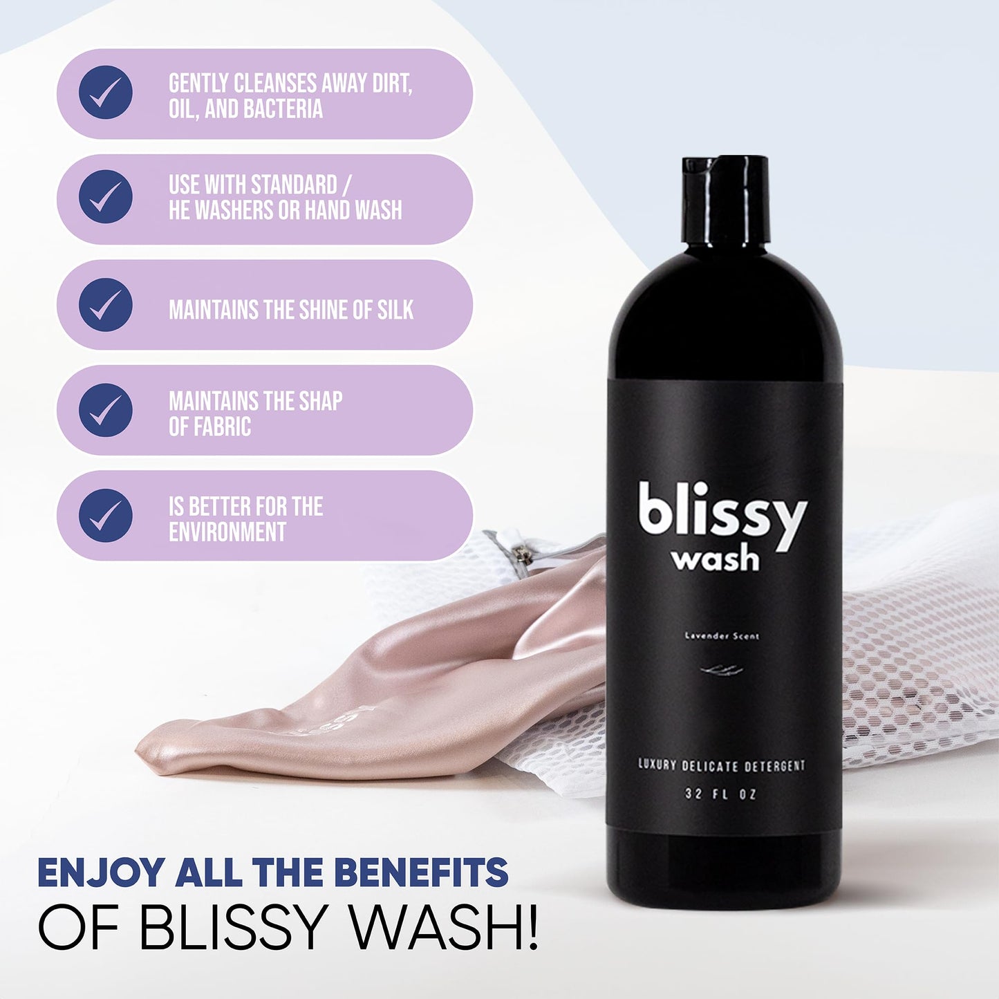 Plant Based Natural Laundry Detergent - Wool, Silk & Cashmere Detergent for Washing Machine - Naturally Scented with Lavender Oil - Silk Detergent, Cashmere Wash, Wool Shampoo - Silk Laundry Detergent
