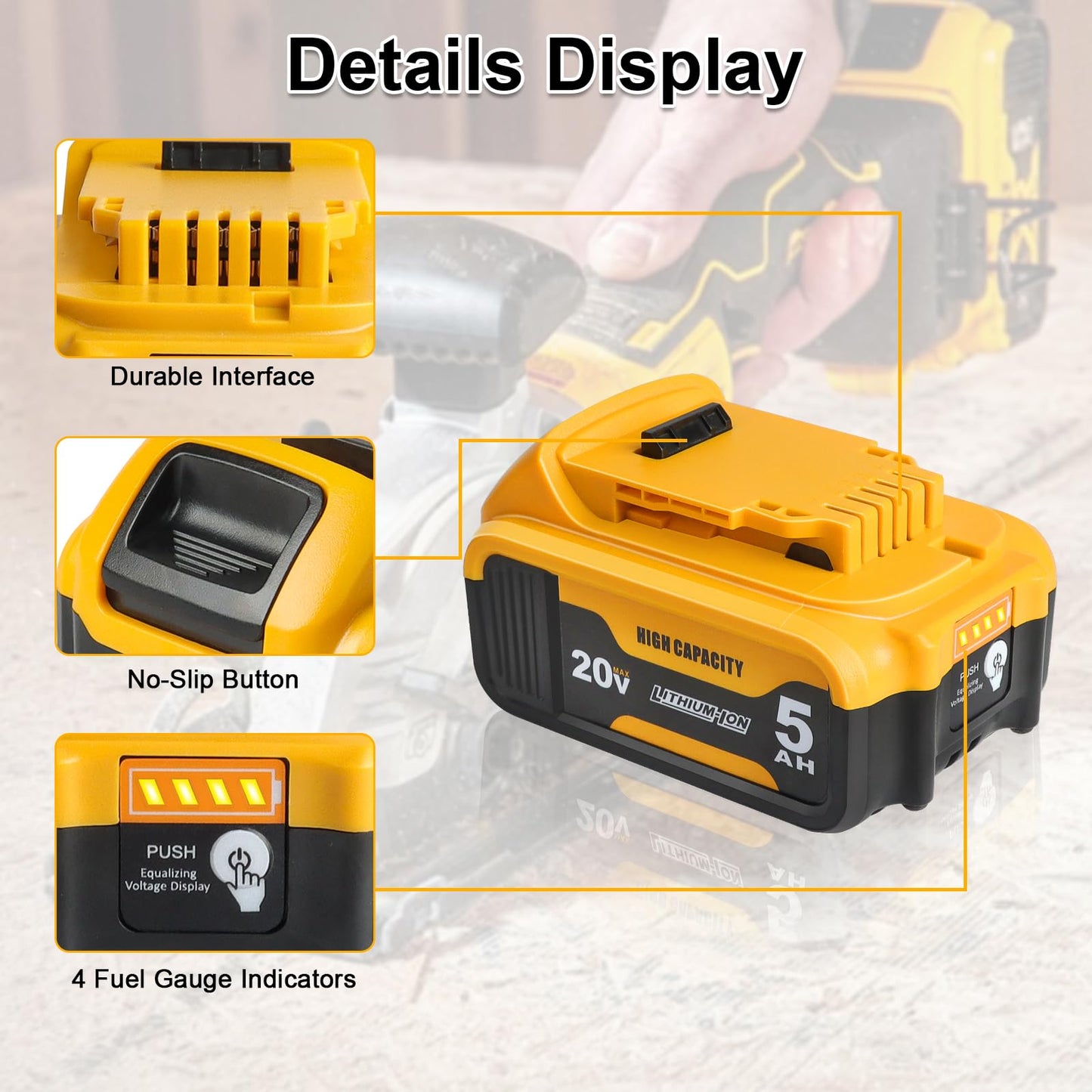 2Packs Compatible with Dewalt 20V MAX Battery 5.0Ah Lithium Replacement for DCB200 DCB201 DCB203 DCB204 DCB206 DCB208 Cordless Power Tools & Chargers DCB112 DCB115