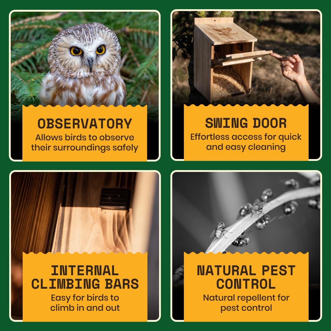 WildYard Owl Nesting Box - Cedar Wood - Preassembled Barn Owl Nesting Box with Screws - Durable Cedar Construction Birdhouses Outdoors - Large Front Door Easy Cleaning Wooden Birdhouse