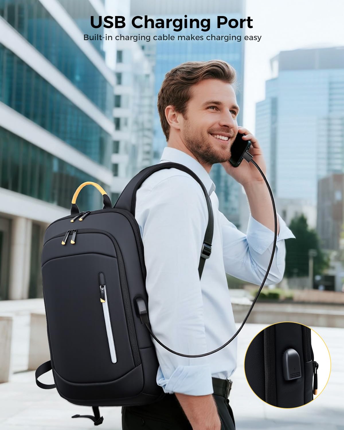 Slim Laptop Backpack for Men - Expandable Business Backpack Fits 17.3 Inch Laptop, Anti Theft Work Backpack with USB Charging Port, Water Resistant Lightweight Computer Backpack for Work College,Black