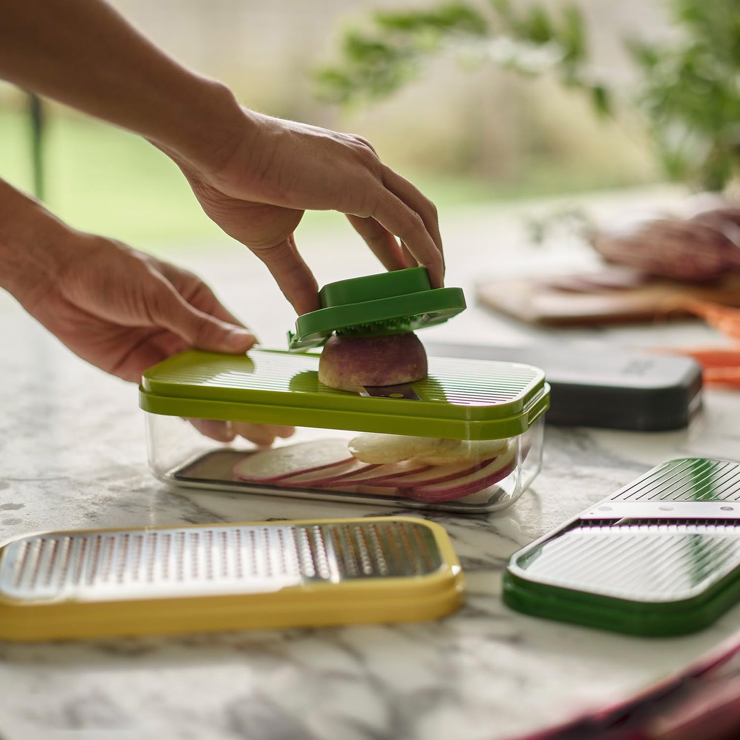 Joseph Joseph Multi-Prep Compact 4 in 1 Vegetable Chopper Cheese Grater Mandoline Slicer Set