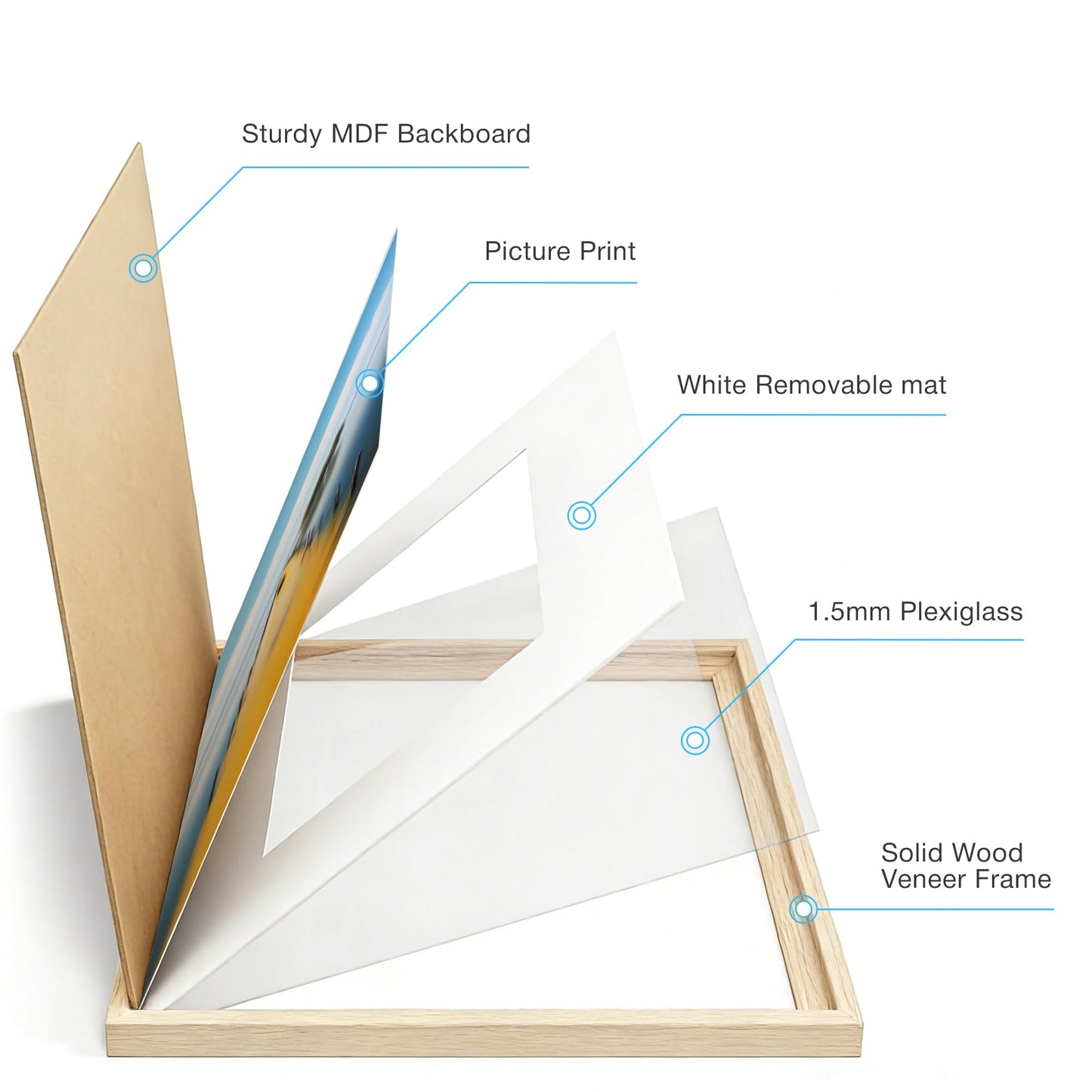 LIVINGTASTE 16x20 Picture Frame Set of 4 Natural Solid Wood Veneer 4 Pack Picture Frames 16x20 Matted to 11x14 with Shatterproof Plexiglass, Wooden 16 x 20 Frame for Vertical or Horizontal Wall Mounting Display