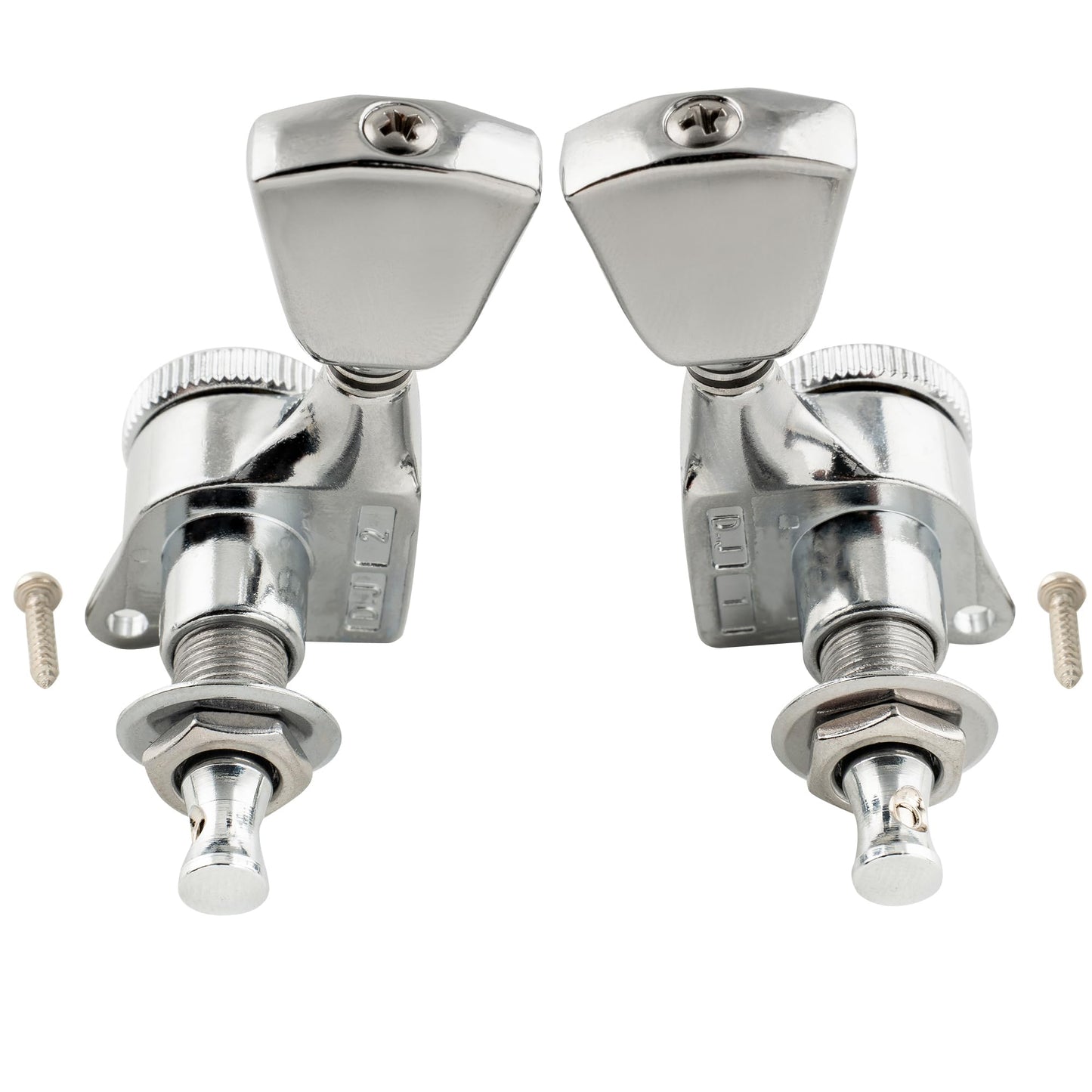 Musiclily Pro 3R3L 18:1 Ratio Full Sealed Locking Machine Heads Tuners Tuning Pegs Keys with Keystone Button 45 Degree Screw for LP SG Style Electric Guitar, Chrome