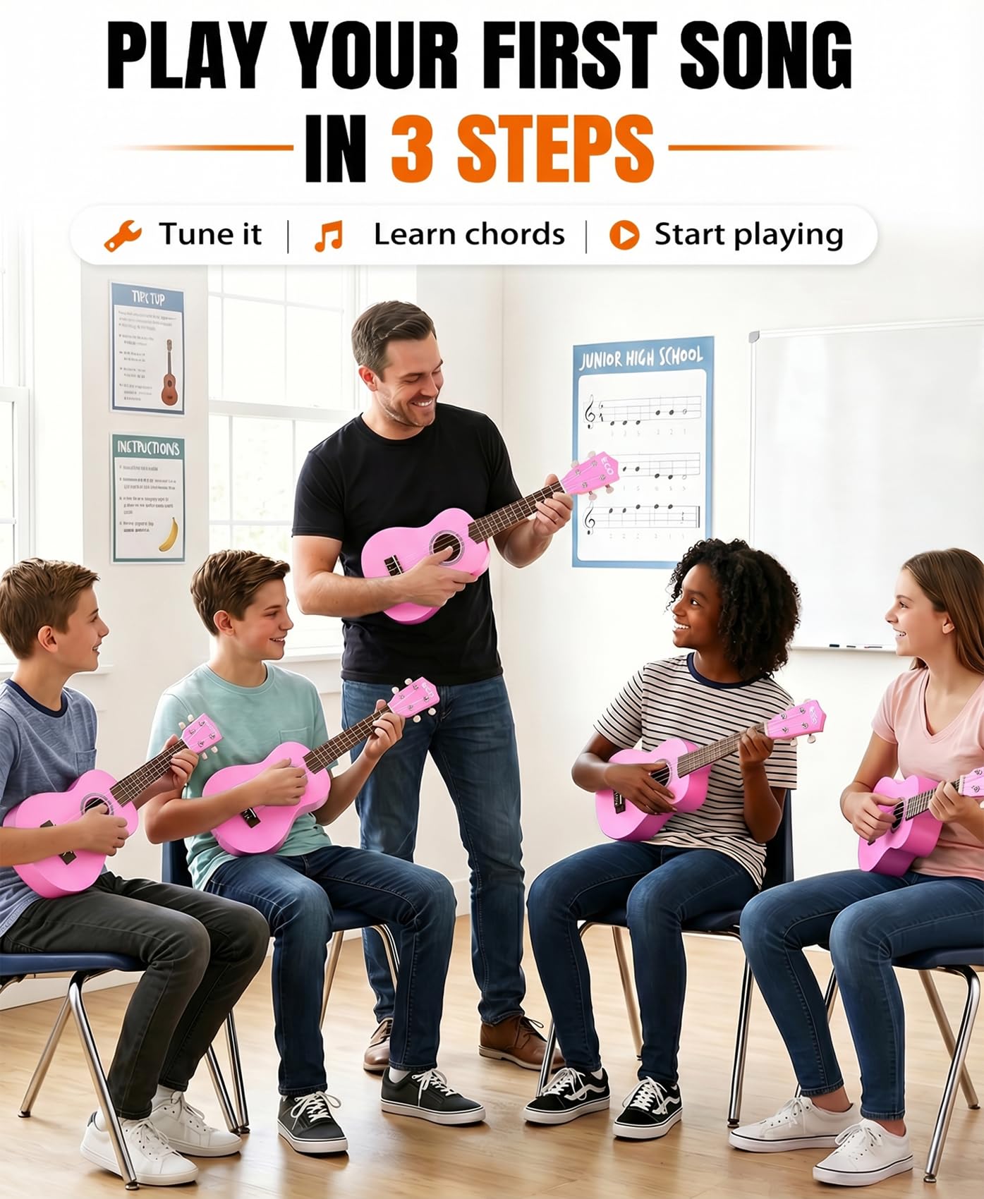 Soprano Ukulele Beginner Kit 21 Inch Ukelele w/Free Online Lesson Case Strap Tuner Strings Picks, Fast to Learn