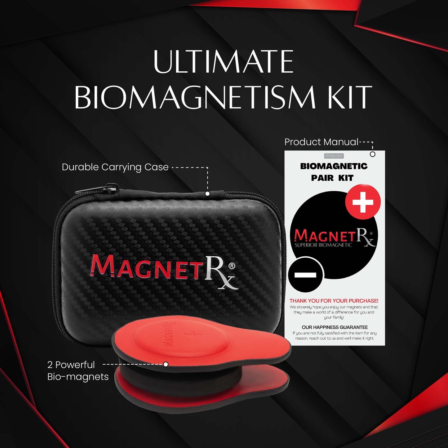 MagnetRX® Biomagnetic Magnet Kit – Imanes terapeuticos de neodimio para biomagnetismo (2 Medium Units (Leather Coated))