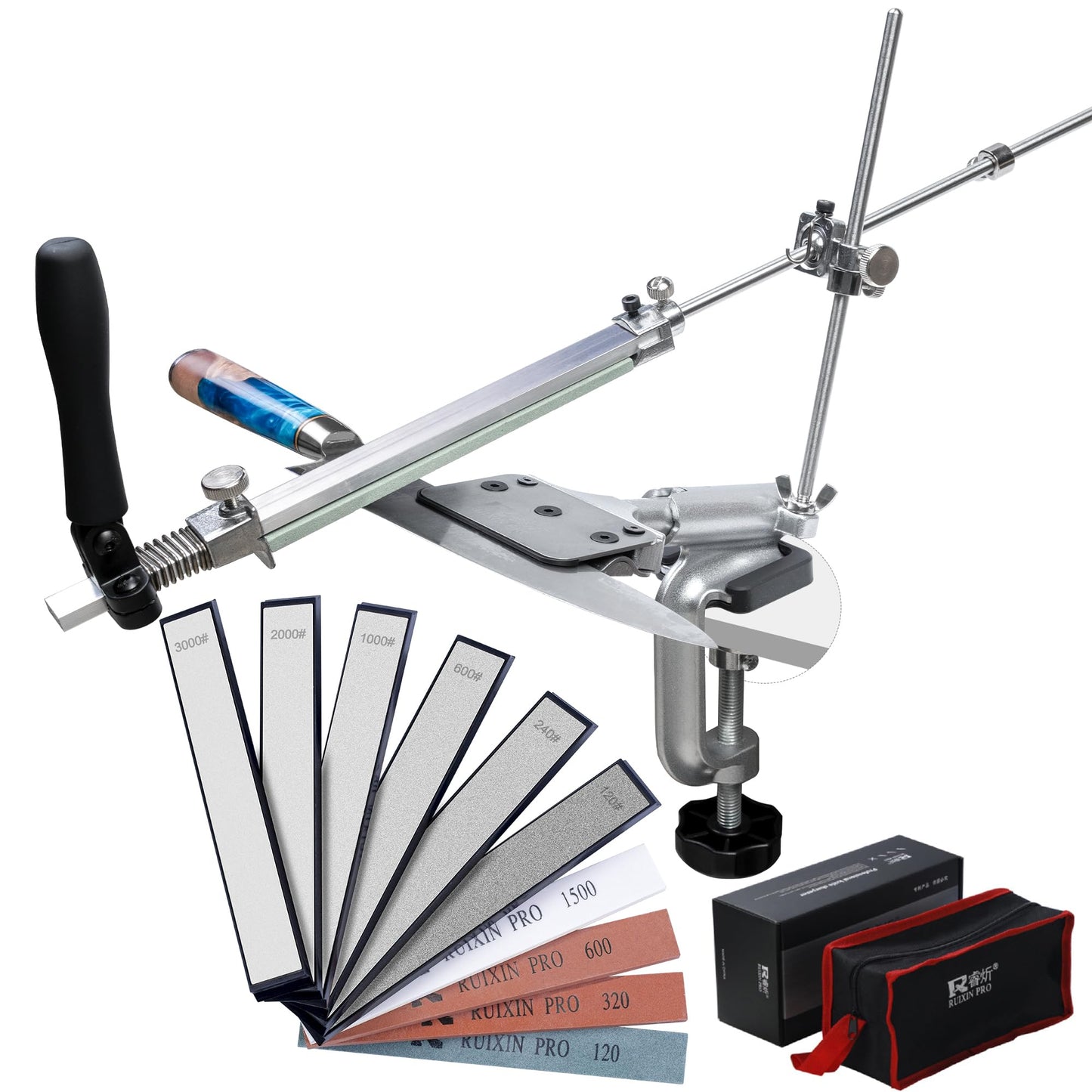 CWOVRS Knife Sharpening Kit, RUIXIN PRO Knife Sharpening System, 360 Flip Knife Sharpening System, Rotation Fixed-Angle, Kitchen Chef Knife Sharpener Kit with 4 Whetstones+6 Diamond Stones