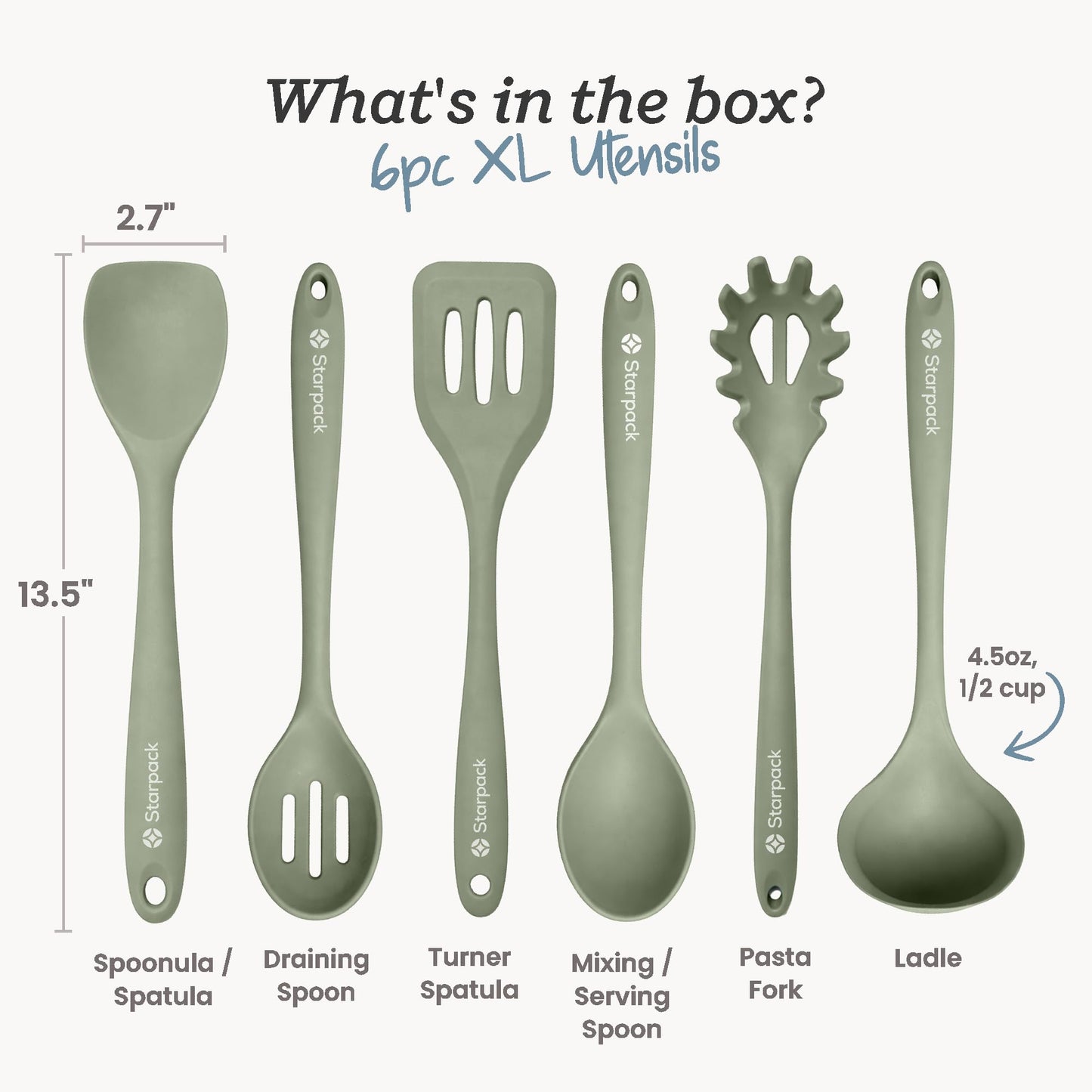 Starpack 'Like a Boss' XL Premium Silicone Cooking Utensils Set (6 Pcs) - Heat Resistant Kitchen Utensils 600°F - Non-Stick Silicone Utensil Set - Large Kitchen Utensils Set for Cooking & Serving