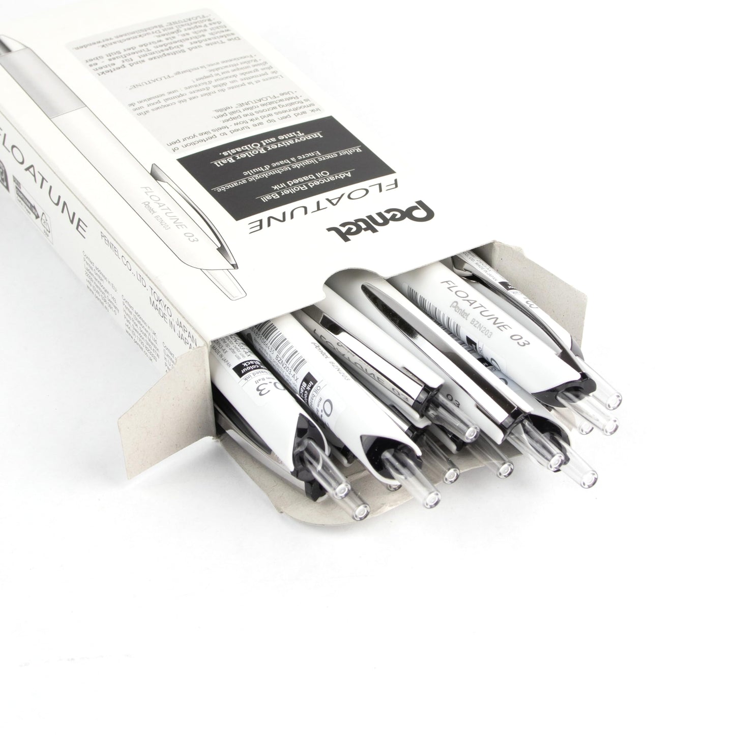 Pentel Floatune Smooth Writing Rollerball Pen, Everyday Use, Office Supplies, School Supplies, 0.3mm Needle Point, Black Ink, BZN203-A, Box of 12