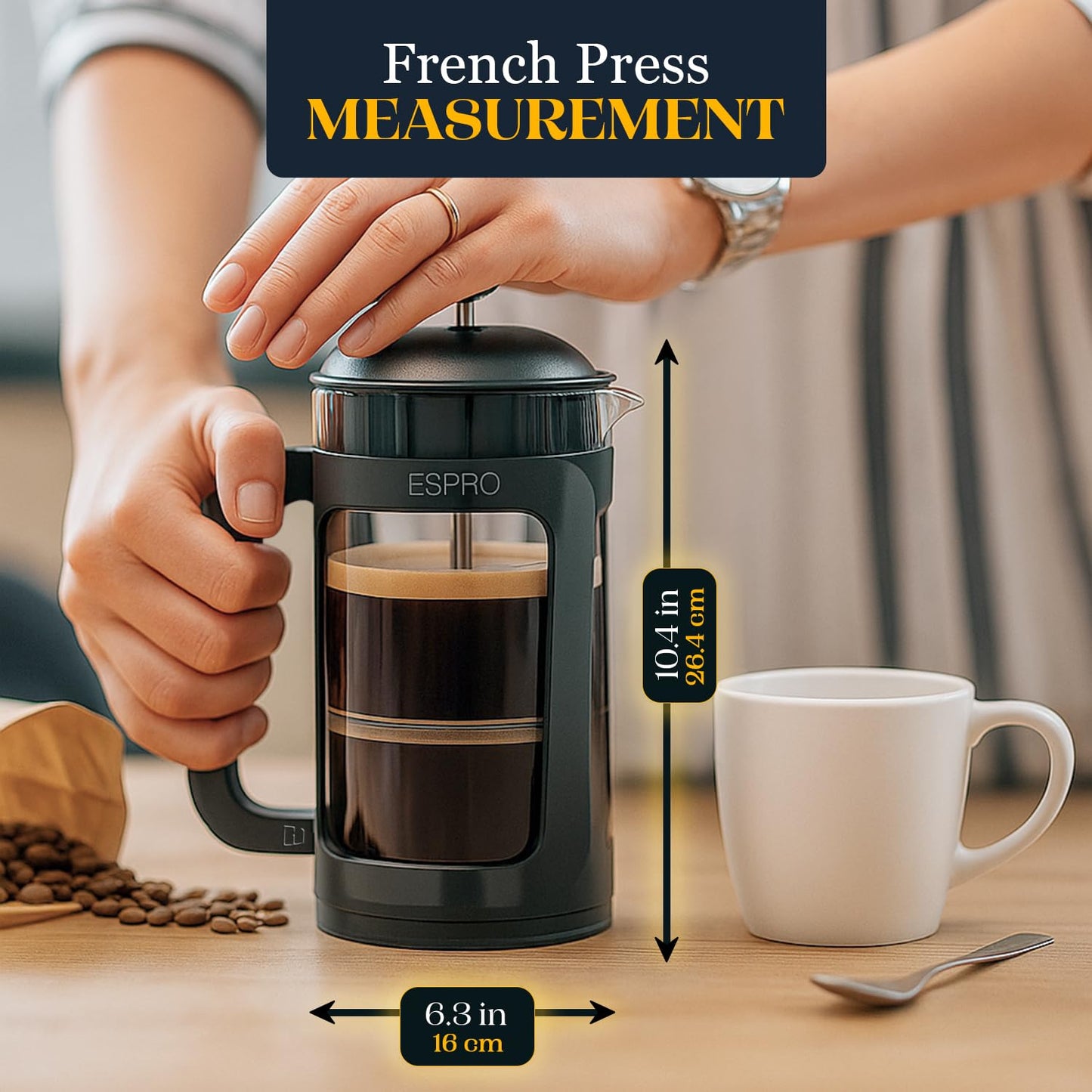 ESPRO Light P3 French Press Coffee Maker – Patented Double MicroFilter for Grit-Free Brew, High Heat Resistant thicker Borosilicate Glass Coffee press & Easy Clean Design – (32 oz)
