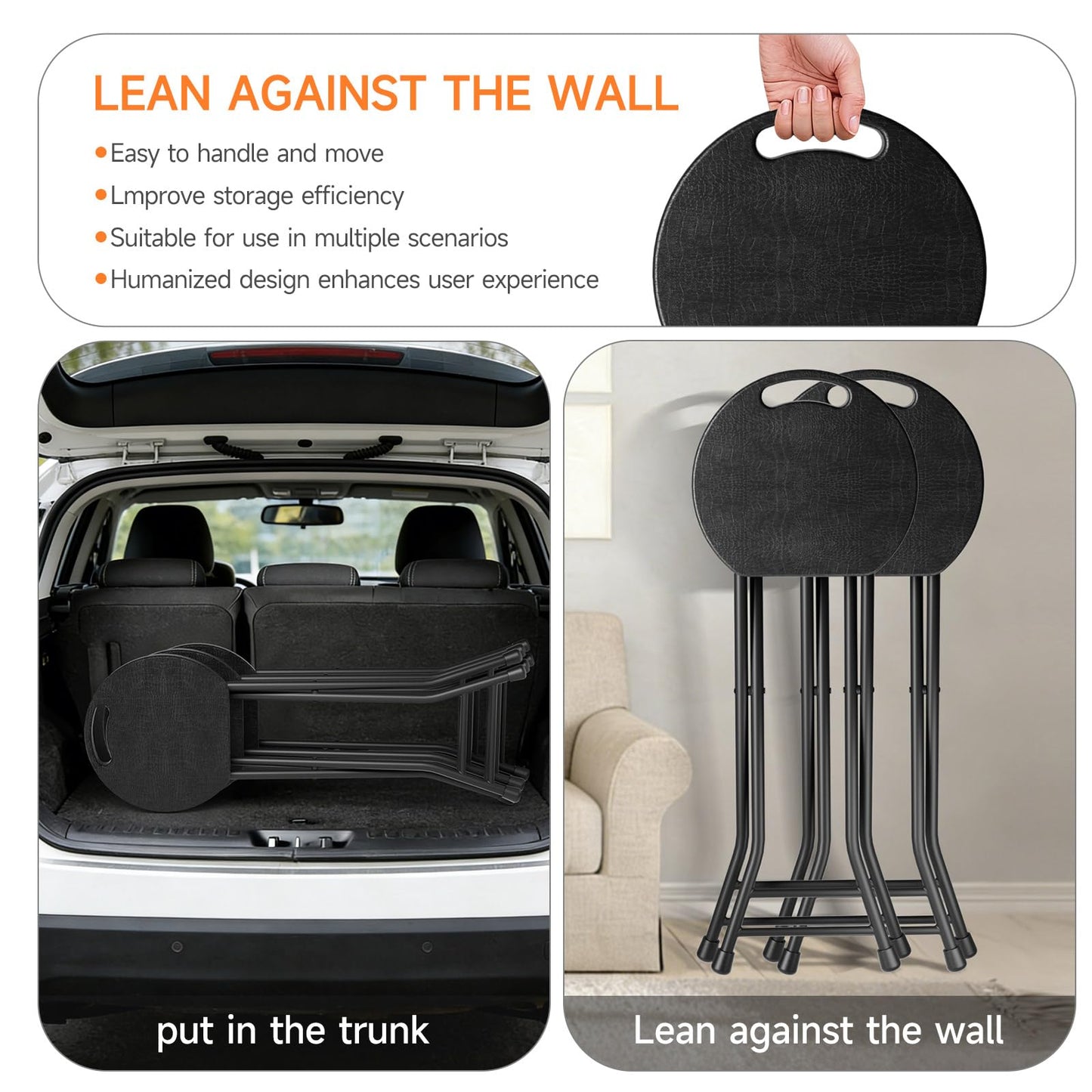 LEDLAY24 Inch Folding Stool with Handle - 500LBS Capacity Portable Foldable Stool with Non-Slip Feet, Heavy-Duty Steel & Plastic Collapsible Stool for Indoor Outdoor Use, Black