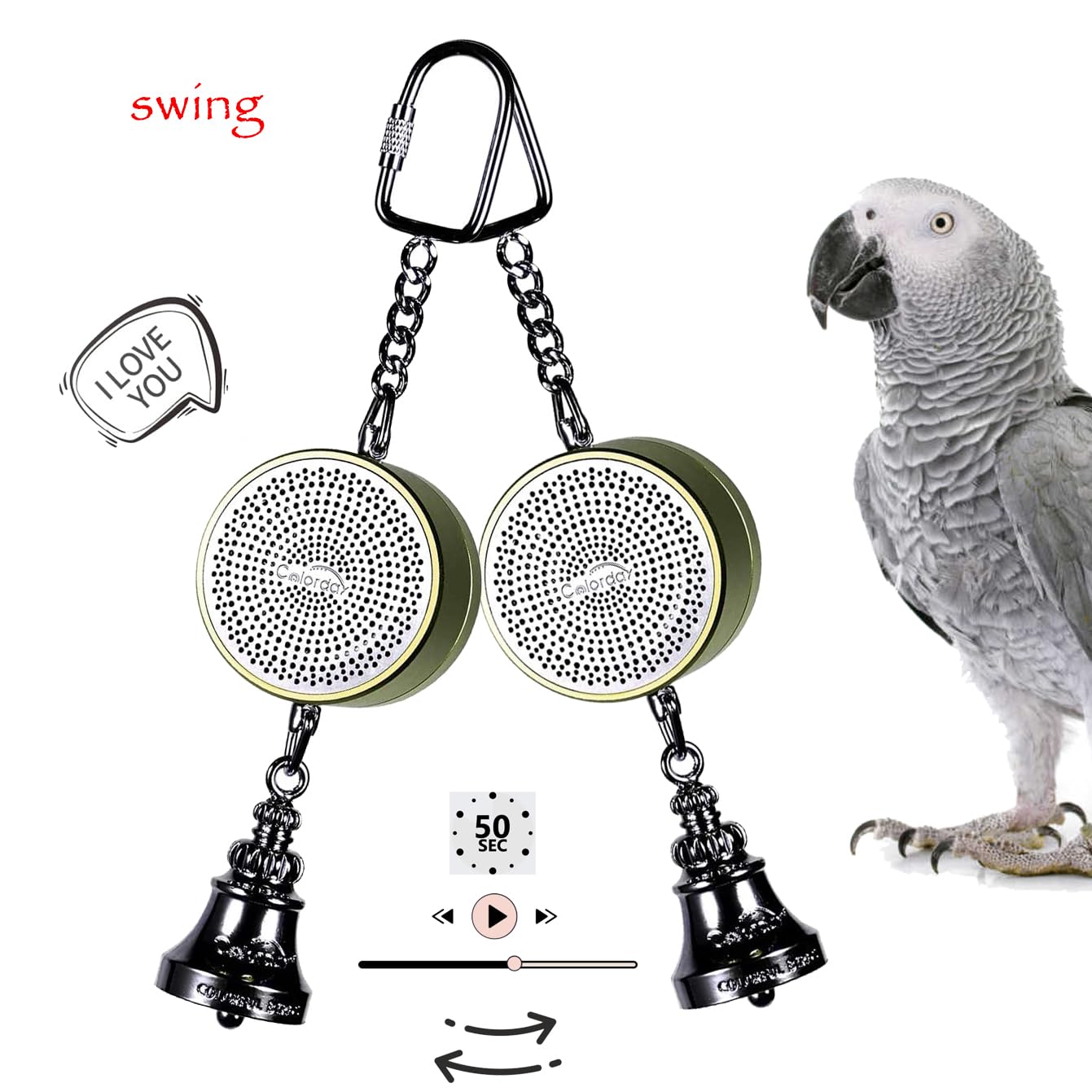 Colorday Bird Toys Parrot Talking Coach & Interactive Voice Bell for Parakeet, African Grey, Amazon Parrots, Quaker, Cockatiel, Conure (Blue)