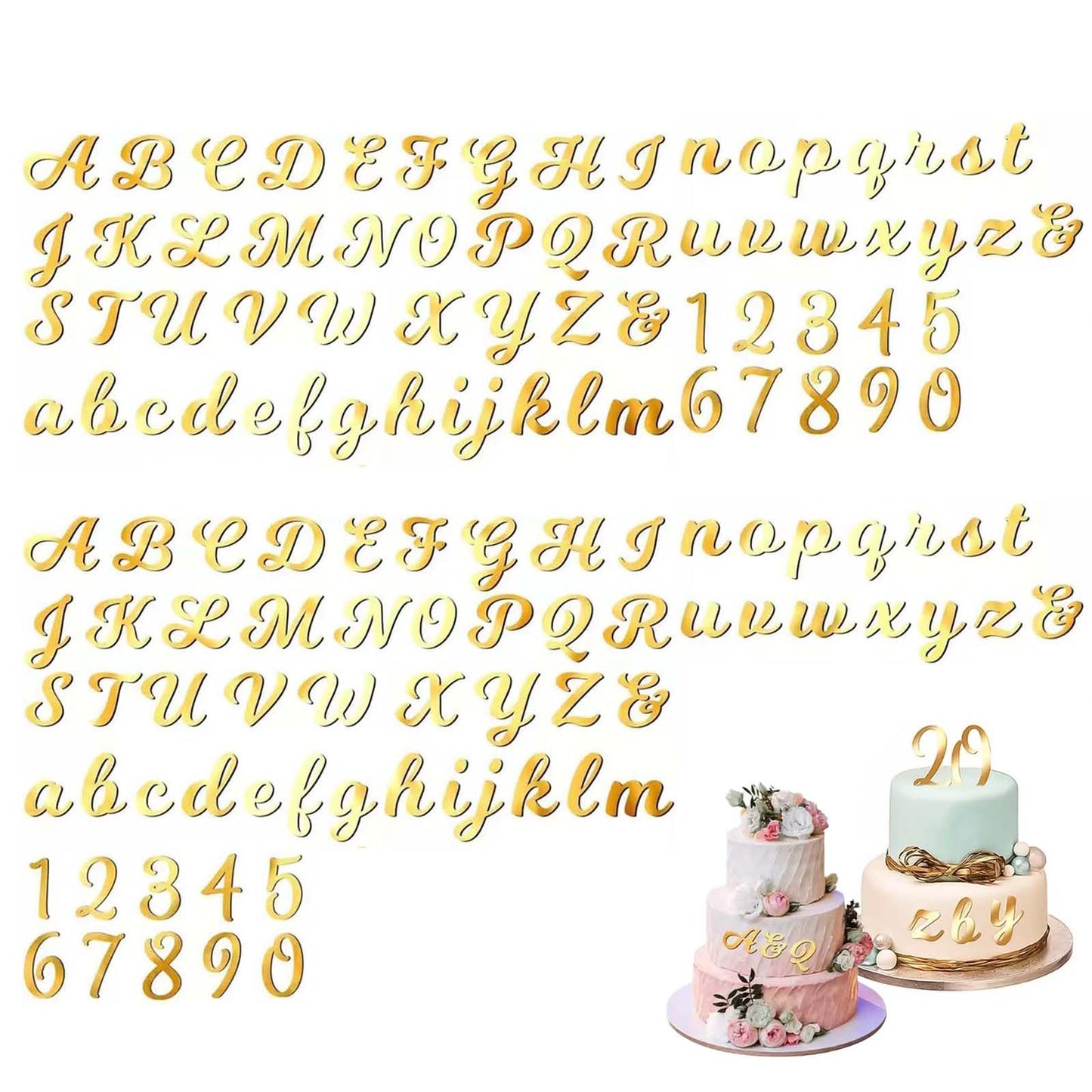TAMUNI Acrylic Cake Topper - 128Pcs Elegant Gold Letters Cake Topper with 0-9 Numbers, a-z Letter and A-Z Letter, Cupcake Topper Decoration for Birthday (Gold)