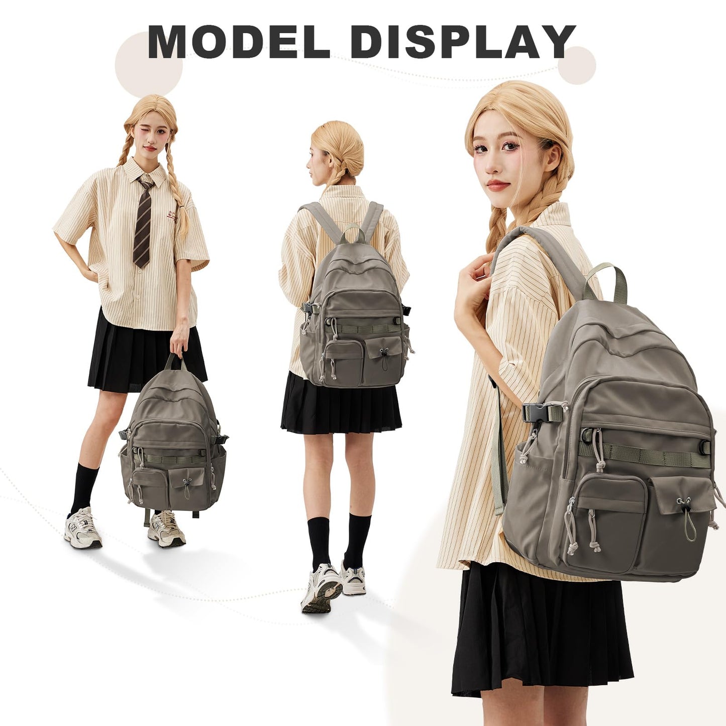 Lightweight Backpack for Women Casual Backpack College High School Bookbag Water Resistant Laptop Bag for Men Travel Daypack for Sports Work C6-Grey Brown