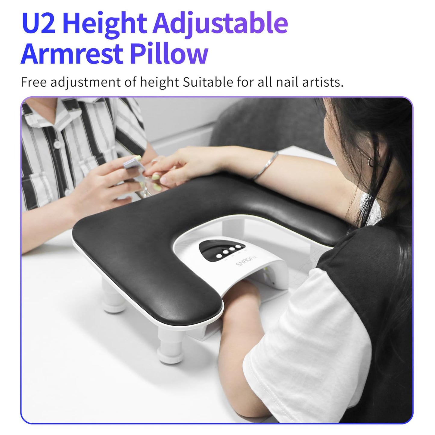 New Upgrade Height Adjustable Nail Arm Rest for Nails Tech - Ergonomic Slope Angle Hand Rest for Nails Tech Height Adjustable U-shaped Manicure Nail Arm Rest Stand White Big Armrest Microfiber PU Leather Hand Rest Pillow for Acrylic Nail Art Cushion (Blac