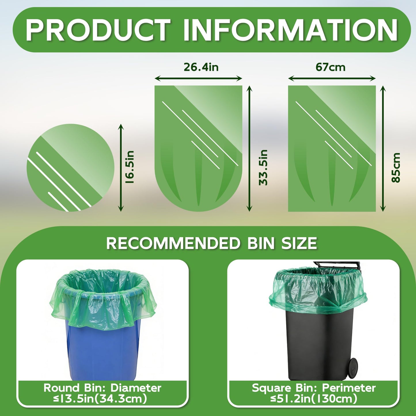 Biodegradable Garbage Bag, 75L Heavy Duty Organic Garbage Bags, 100 Count Large Compost Bags for Household/Garden/Kitchen