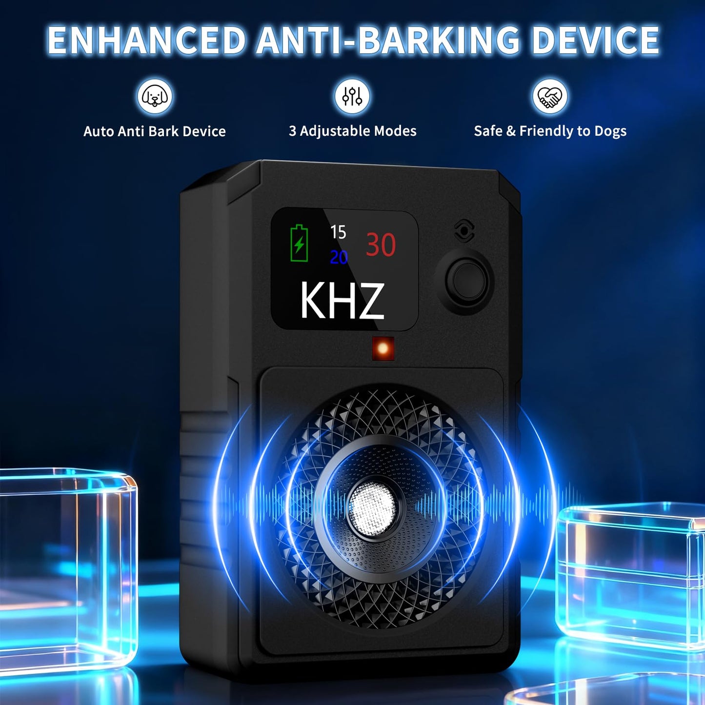 2025 Upgraded Anti Barking Device for Dogs – Dog Bark Deterrent Device with Display, 3 Modes, 50FT Range, Rechargeable Indoor & Outdoor Training Tool for Small & Large Dogs