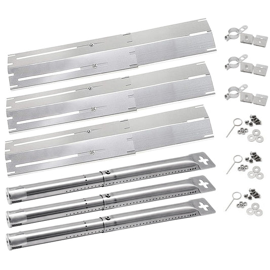 Criditpid Universal Barbecue Replacement Parts for Master Chef, Broil King, Dyna-Glo, Charbroil, Stainless Steel 11.75" to 21" Adjustable Heat Plate Shields & 12" to 17.5" Pipe Burner Tube, 3 Pairs.