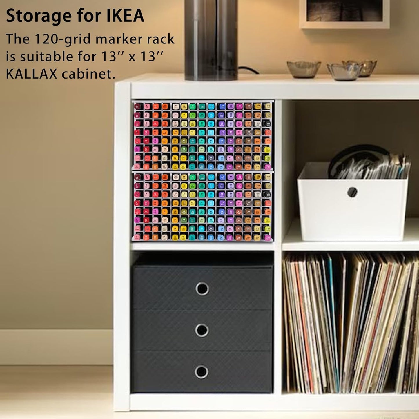 QOOWFEANIG Plastic Marker Organizer - 120 Slots Multipurpose Art Marker Rack with Removable Divider