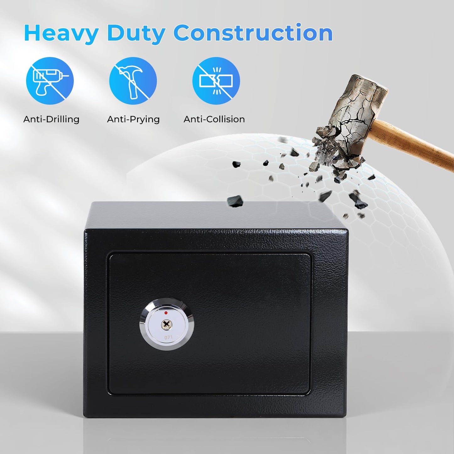 Small Safe Box for Home, Wall Safes 0.23 Cubic Feet, Heavy Duty Steel Safety Lock Box with 3 Keys for Money, Documents, Passort, Jewelry 9.06"x 6.69"x 6.69" Black