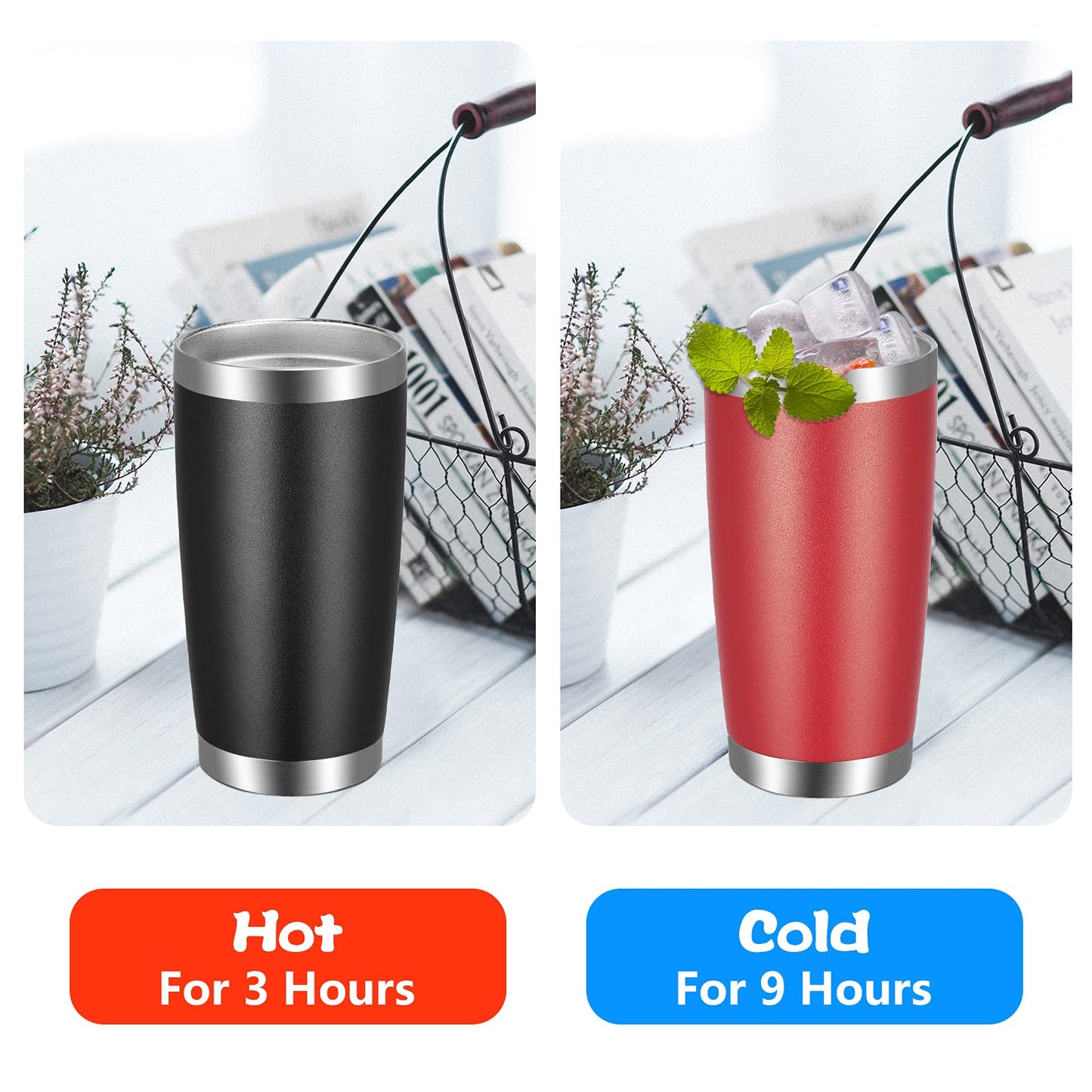 VEGOND 20oz Tumbler with Lid and Straw Stainless Steel Tumbler Cup Bulk Vacuum Insulated Double Wall Travel Coffee Mug Powder Coated Coffee Cup, Black, 6 Pack