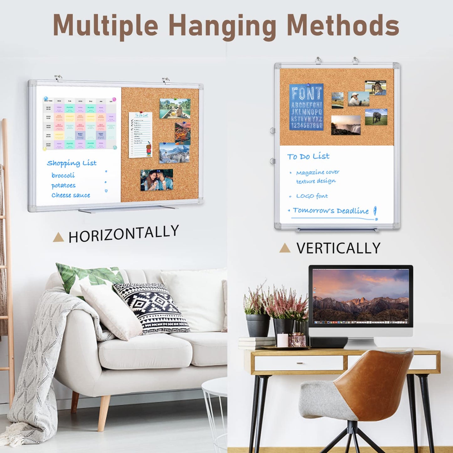 White Board Cork, Maxtek 36 x 24 Magnetic Combination Board for Wall, Dry Erase Board Bulletin Combo Board for Home Office & Classroom, 3' x 2' Wall Mounted Memo Message Board with Aluminum Frame