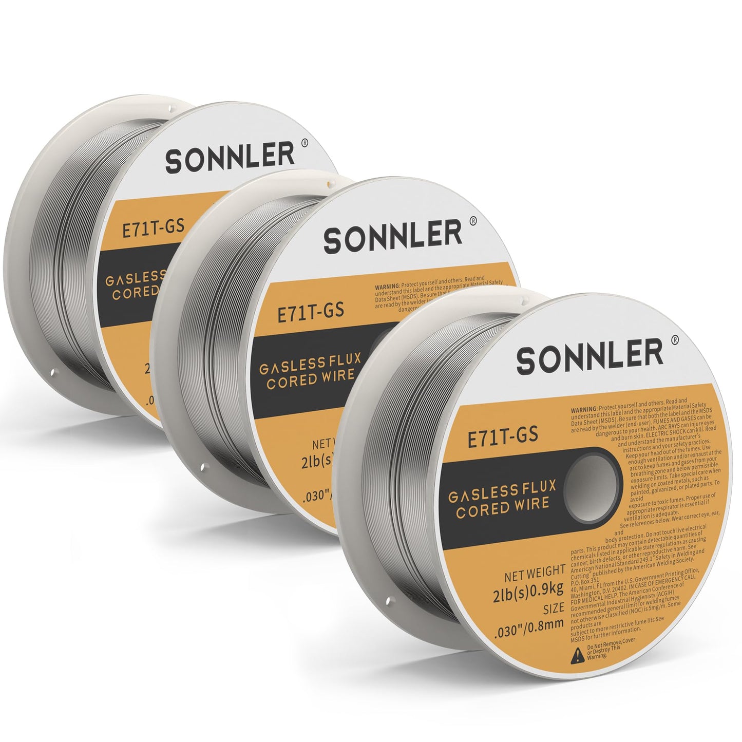 3 Pack .030 Flux Core Welding Wire, SONNLER Mig Welding Wire, 2Lbs Low Splatter Mild Steel E71T-GS Wire Compatible with HF Fourney Harbor Welder(3 Pack)