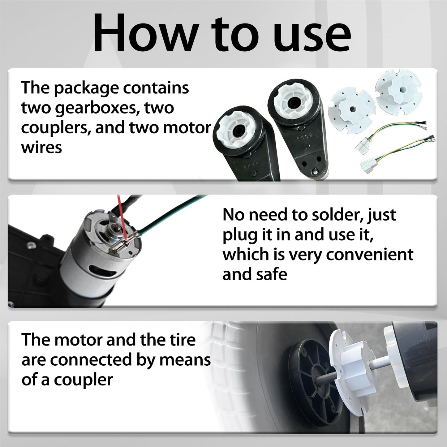 2PCS 24V RS555 35000RPM High-Speed Steel Gears Motor Gearbox for Power Wheels Kids Ride on Car Motor Upgrade,18V-24V Motor Conversion Kit,Coupler for Power Wheels Rubber Tire Upgrade Replacement Parts