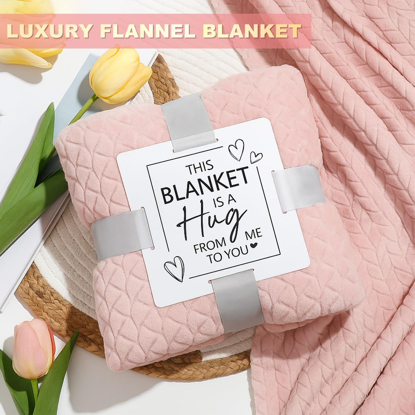 Birthday Gifts for Women Self Care Gifts Get Well Soon Gifts, Care Package Rose Relaxing Spa Gifts Basket w/ Luxury Flannel Blanket, Unique Mothers Day Gifts for Mom Her Friend Sister Wife Grandma