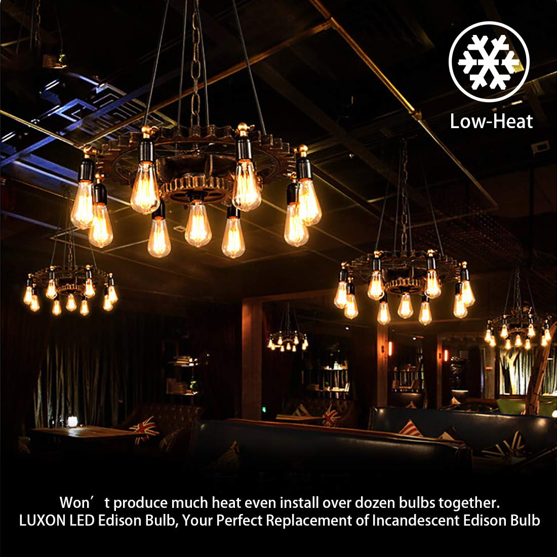 LED Edison Bulbs Dimmable Amber Warm 2700K Antique Vintage Style Filament Light Bulbs 40W Equivalent E26 Base 6-Pack by LUXON