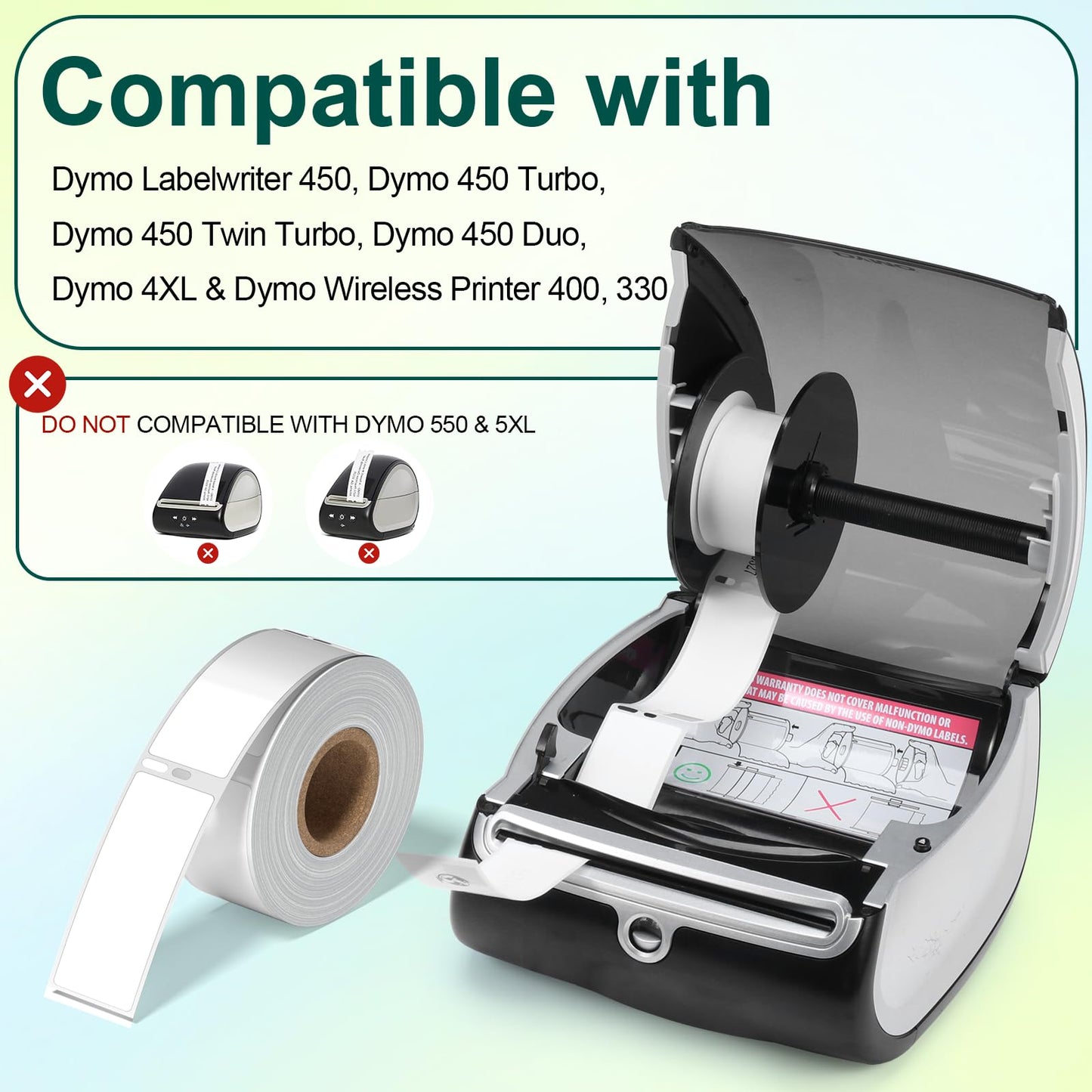 Compatible with Dymo 30252 Address Labels 1-1/8 x 3-1/2 Barcode Labels Work with 450, 450 Turbo, 4XL, 400, Rollo Label Printers (10 Rolls /3500 Labels)