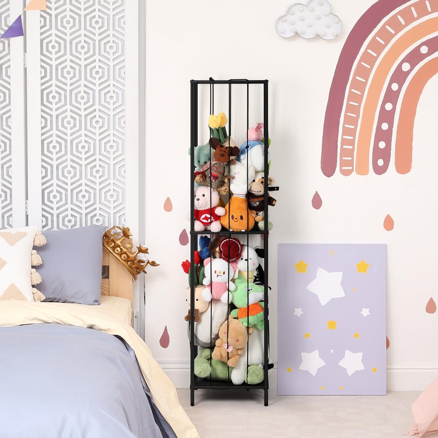 Stuffed Animal Storage Zoo 64'' Kids Toy Ball Storage Organizer Metal Plushies Toy Storage Holder for Playroom Birthday Gift for Bedroom Nursery, Black