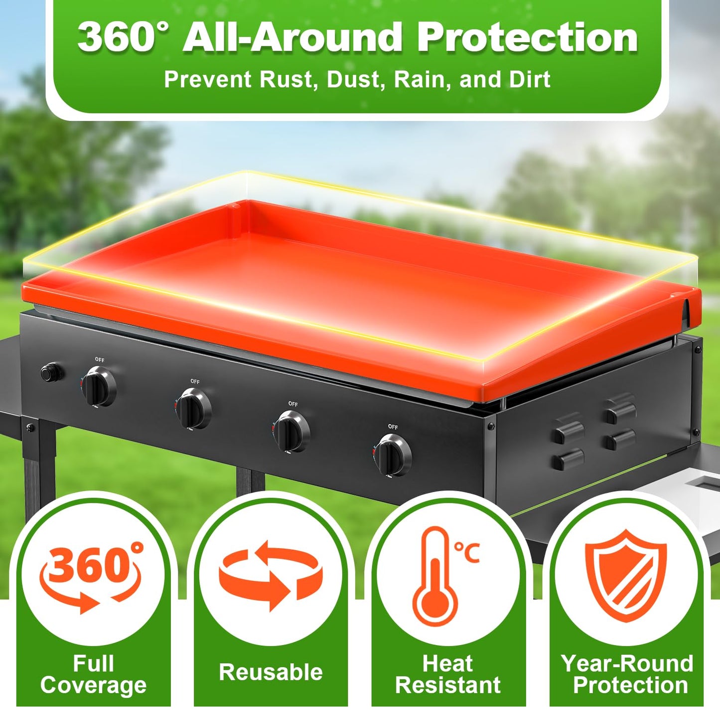 LOPNUR Full-Edge Silicone Grill Cover 36 Inch for Blackstone Griddle, Upgraded Heavy Duty Food Grade Silicone Mat for Blackstone Griddle Accessories, Protects Outdoor Grill from Dust and Rust Yearly