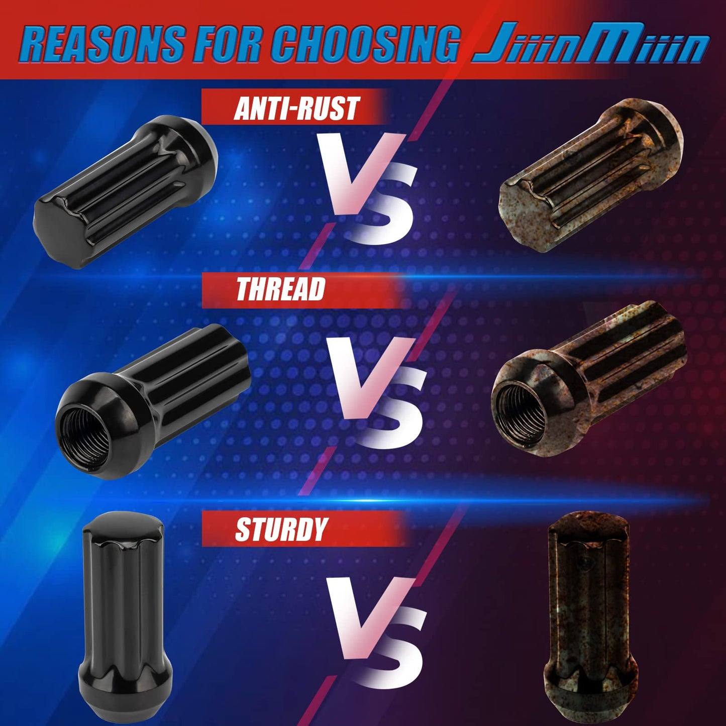 JiiinMiiin 24pcs M14x1.5 Lug Nuts Black with 7 Spline Tuner, 14x1.5 Locking Lugnuts 2 inch Length with 1 Socket Key, Fits Chevy GMC Cadillac Lincoln SAAB Saturn