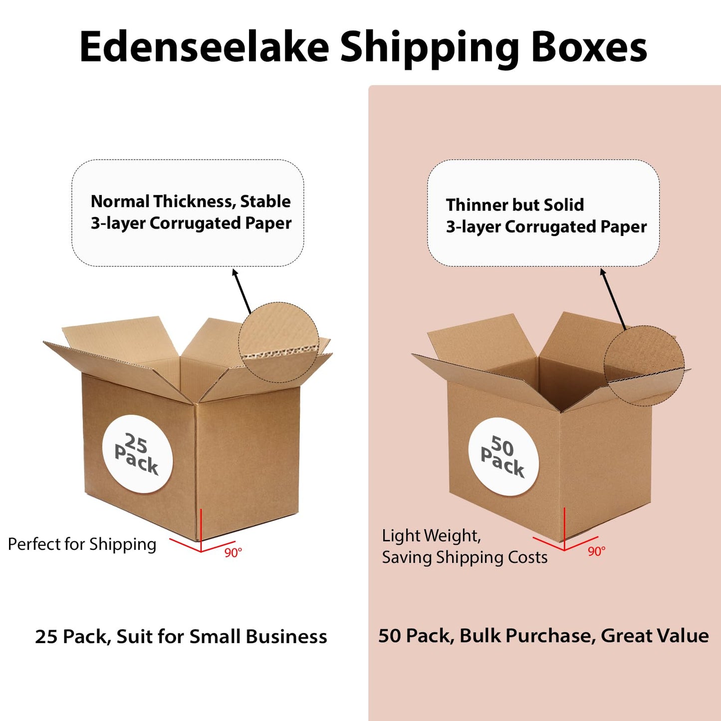 Edenseelake Pack of 50 Corrugated Cardboard Boxes for Mailing 8" x 4" x 4" Small Shipping Boxes for Packaging Mail Moving Brown