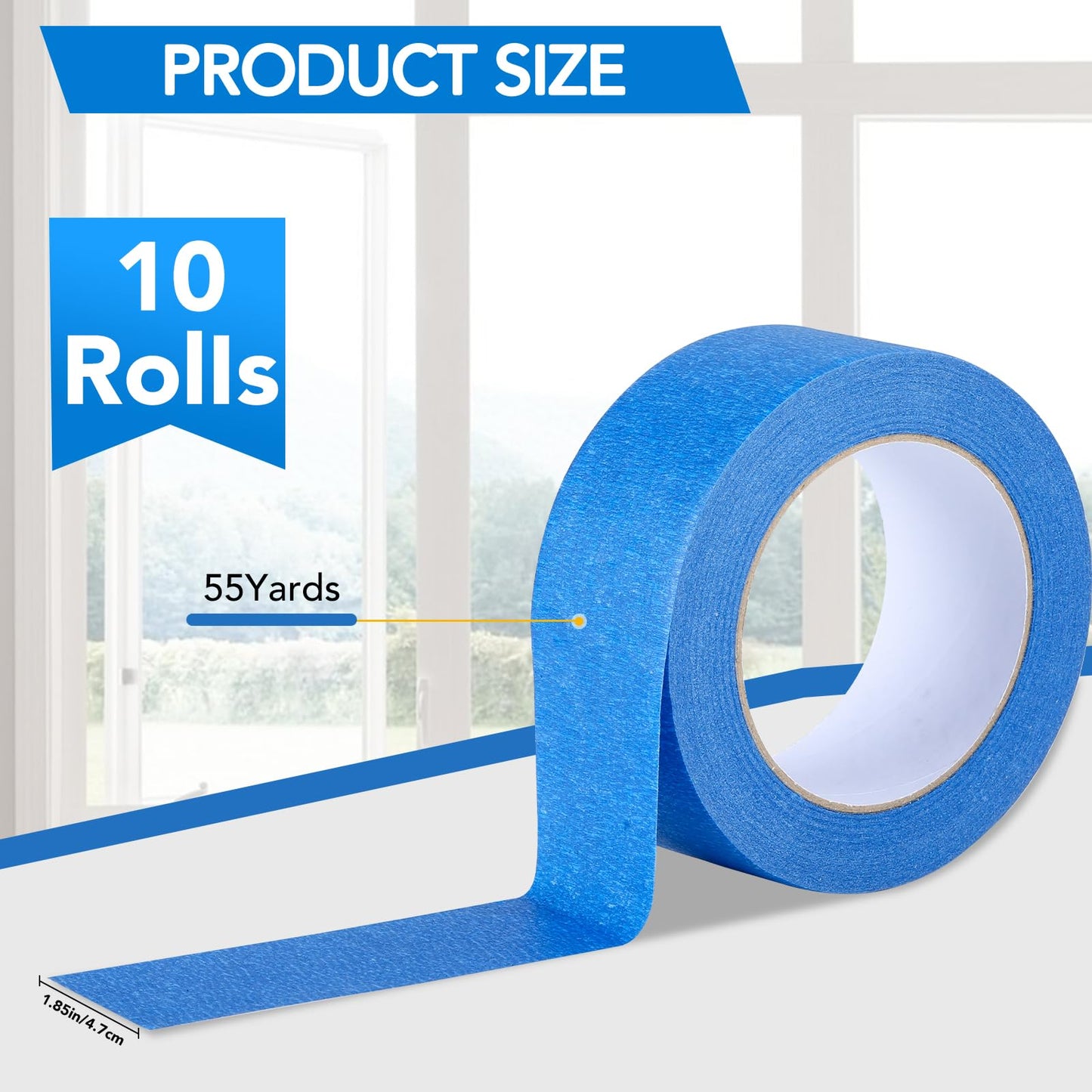 VOISEN 10 Rolls Painters Tape, Blue Painters Tape, 2 Inch Wide (1.85 in x 55 Yds), Masking Tape for Multi-Purpose, Masking Tape Bulk,DIY Artist Craft Arts, Decoration, Drafting, No Residue