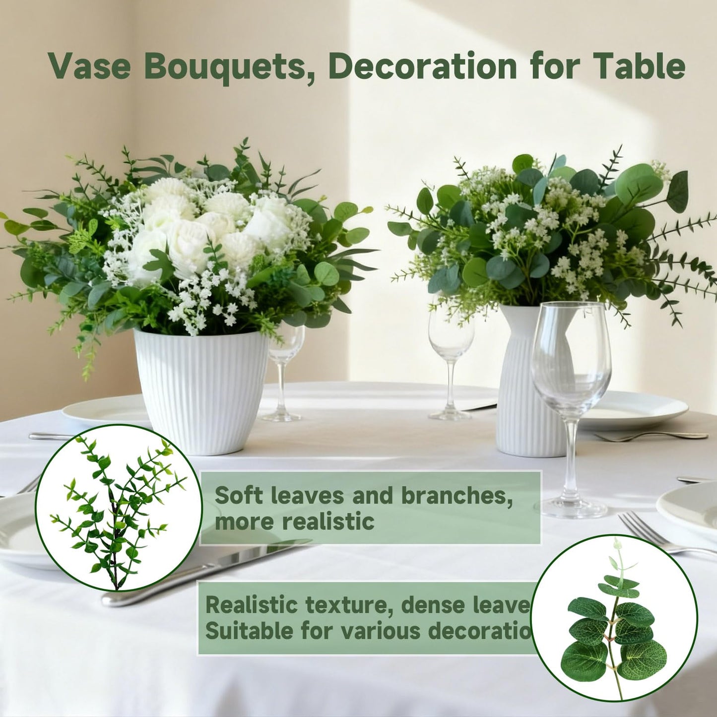 150 Pcs 10 Kinds Artificial Greenery Stems Bulk with Flowers Fake Eucalyptus Leaves Stems Bundle Faux Greenery Plant Branches for Floral Wedding Arrangement Home Decor Vase Bouquets