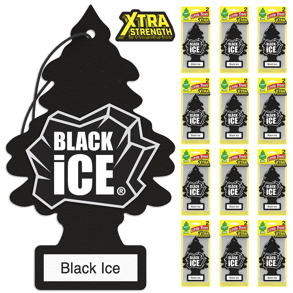 Little Trees Car Air Freshener | Xtra Strength Provides Long-Lasting Scent for Auto or Home | Extra Boost of Fragrance | Black Ice, 24 Air Fresheners