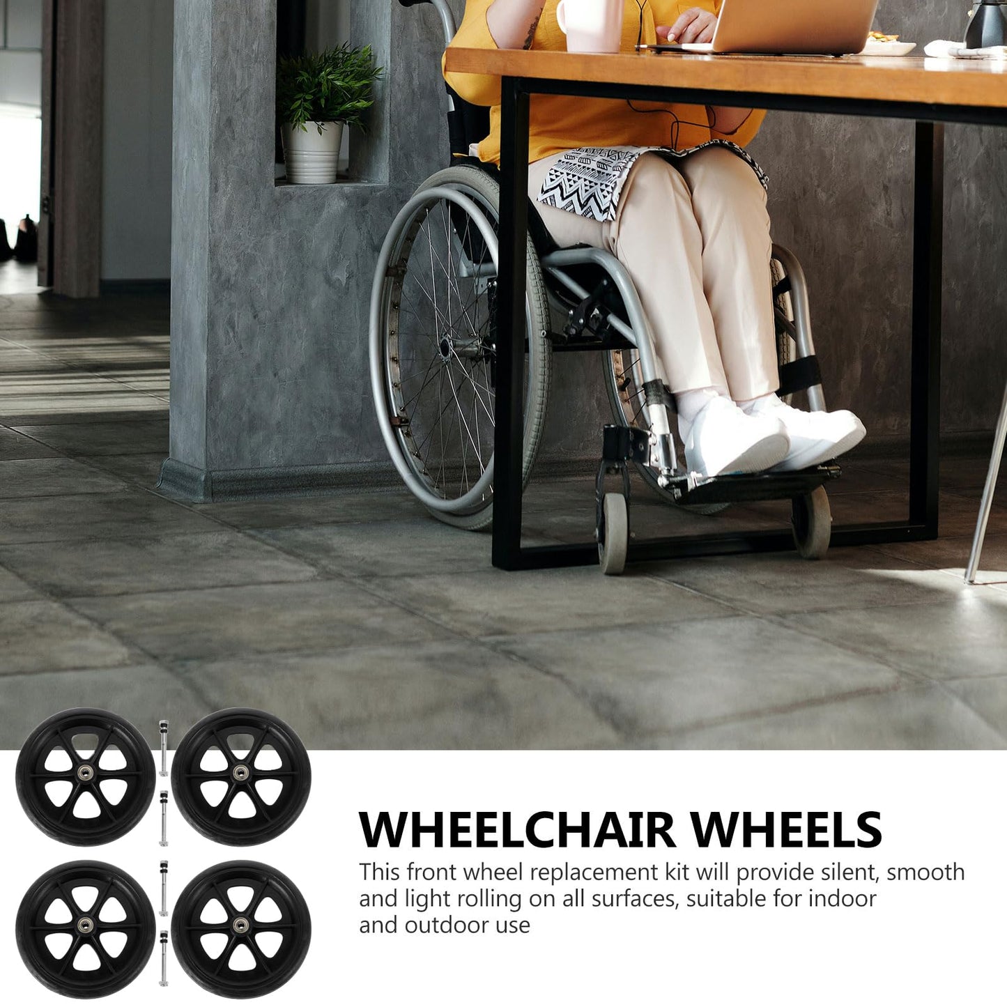 Wheelchair Front Castor Wheels Replacement: Parts Universal Fit 8 Inch 4pcs Black