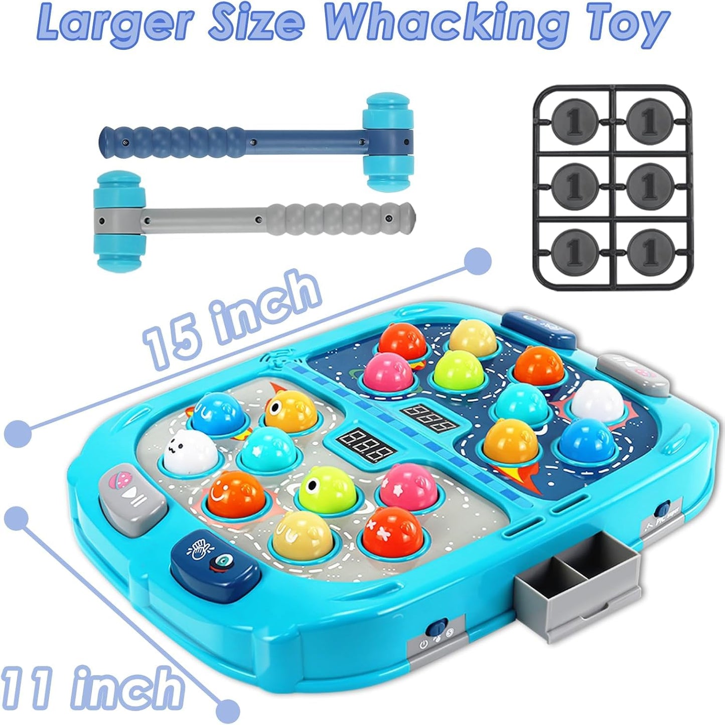 Whack A Mole Game for Kids Ages 3-10, Interactive Pounding Toy with 2 Hammers, 3 Modes 9 Levels Interactive Learning Game with Lights & Sounds,Gift for Boys Girls, Blue