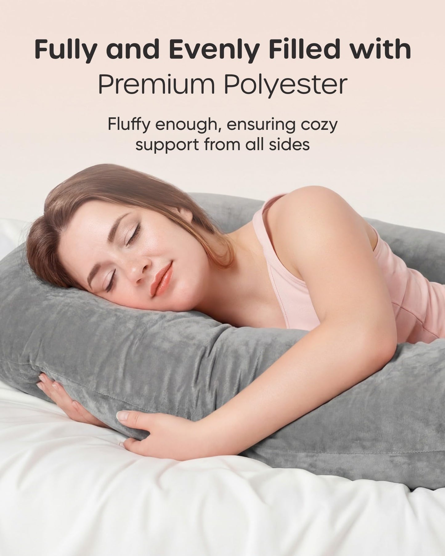 Nuliie Pregnancy Pillow for Sleeping, U Shaped Full Body Pillow Pregnancy Pillows, Maternity Pillow Support for Back, HIPS, Legs for Pregnant Women, with Washable Velvet Cover (Grey)